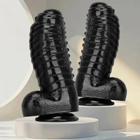 12.2in 13.38in Black PVC Large Thick Giant Caterpillar Anal Dilation Dildo