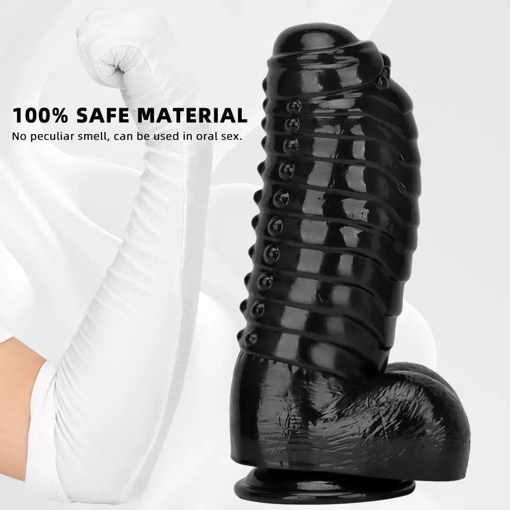 12.2in 13.38in Black PVC Large Thick Giant Caterpillar Anal Dilation Dildo