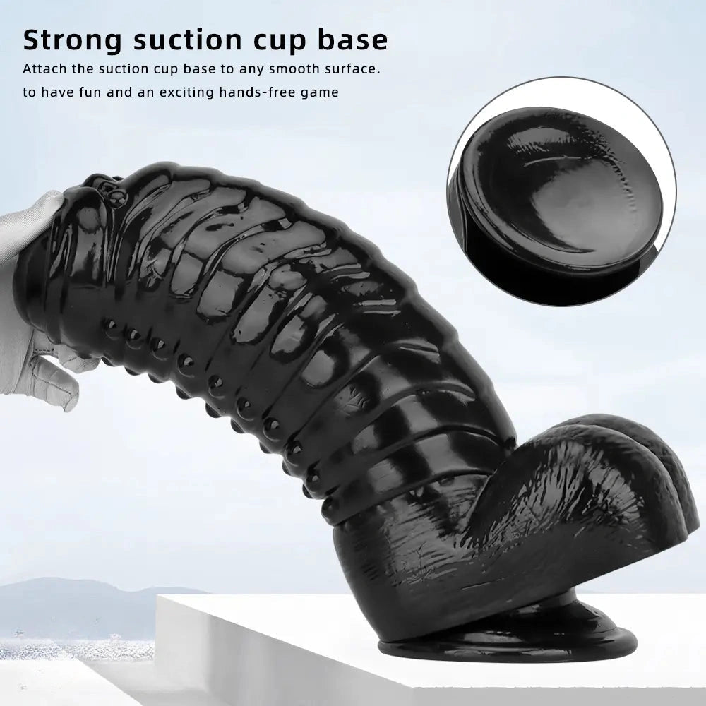 12.2in 13.38in Black PVC Large Thick Giant Caterpillar Anal Dilation Dildo