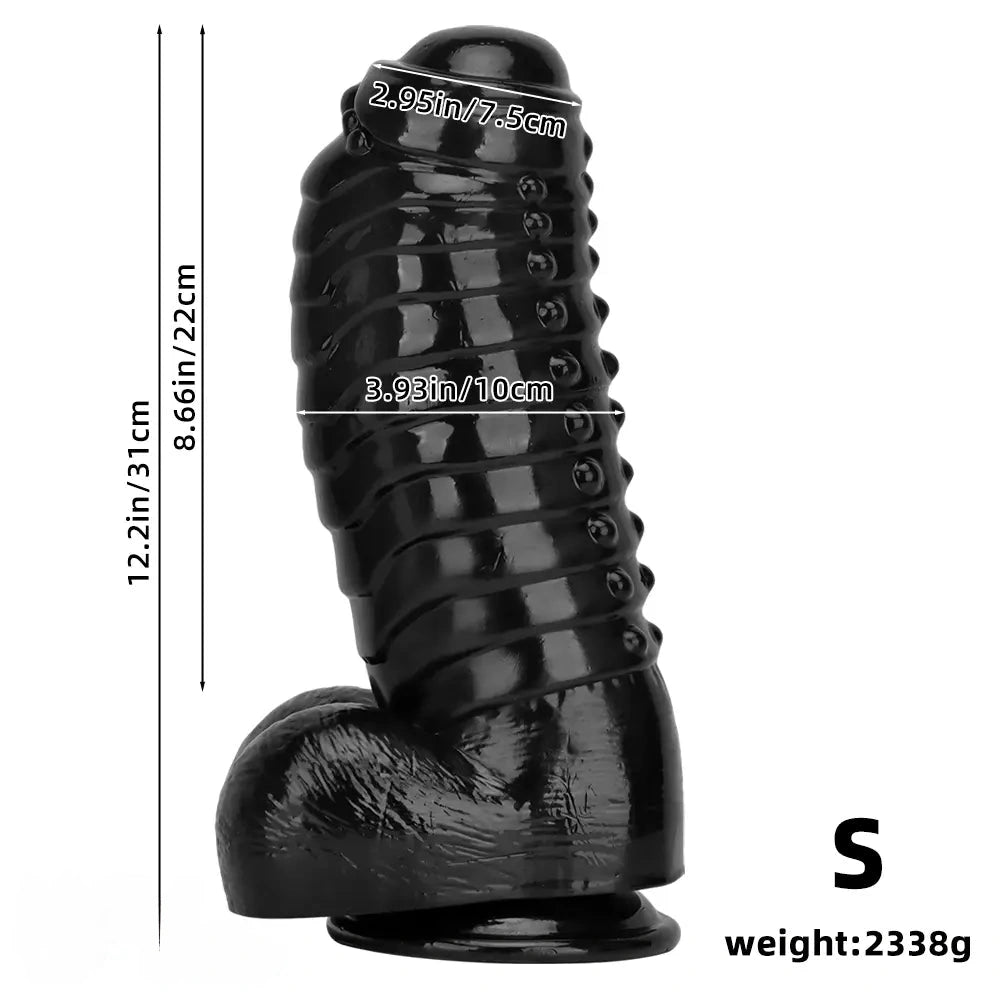 12.2in 13.38in Black PVC Large Thick Giant Caterpillar Anal Dilation Dildo