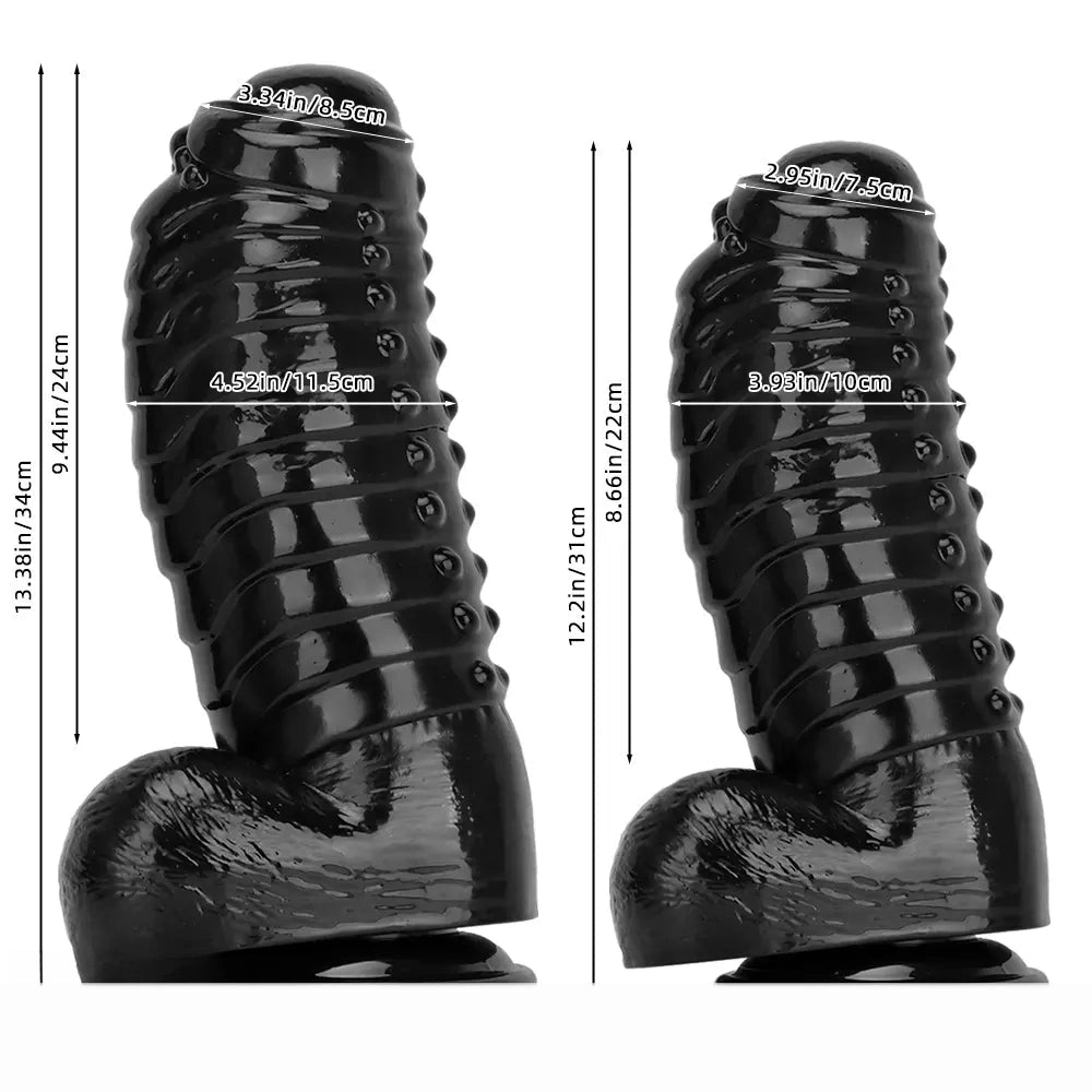 12.2in 13.38in Black PVC Large Thick Giant Caterpillar Anal Dilation Dildo