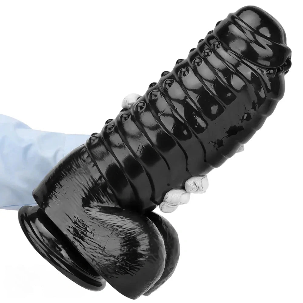 12.2in 13.38in Black PVC Large Thick Giant Caterpillar Anal Dilation Dildo