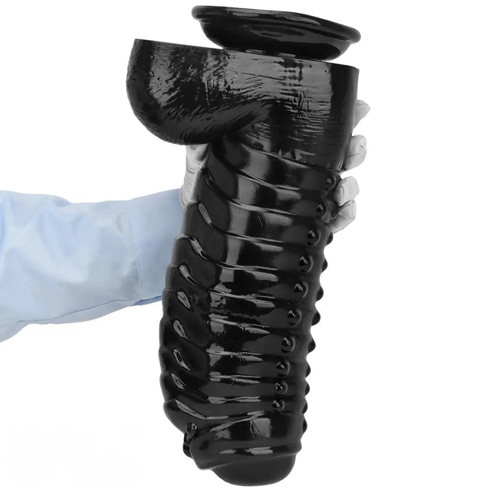 12.2in 13.38in Black PVC Large Thick Giant Caterpillar Anal Dilation Dildo