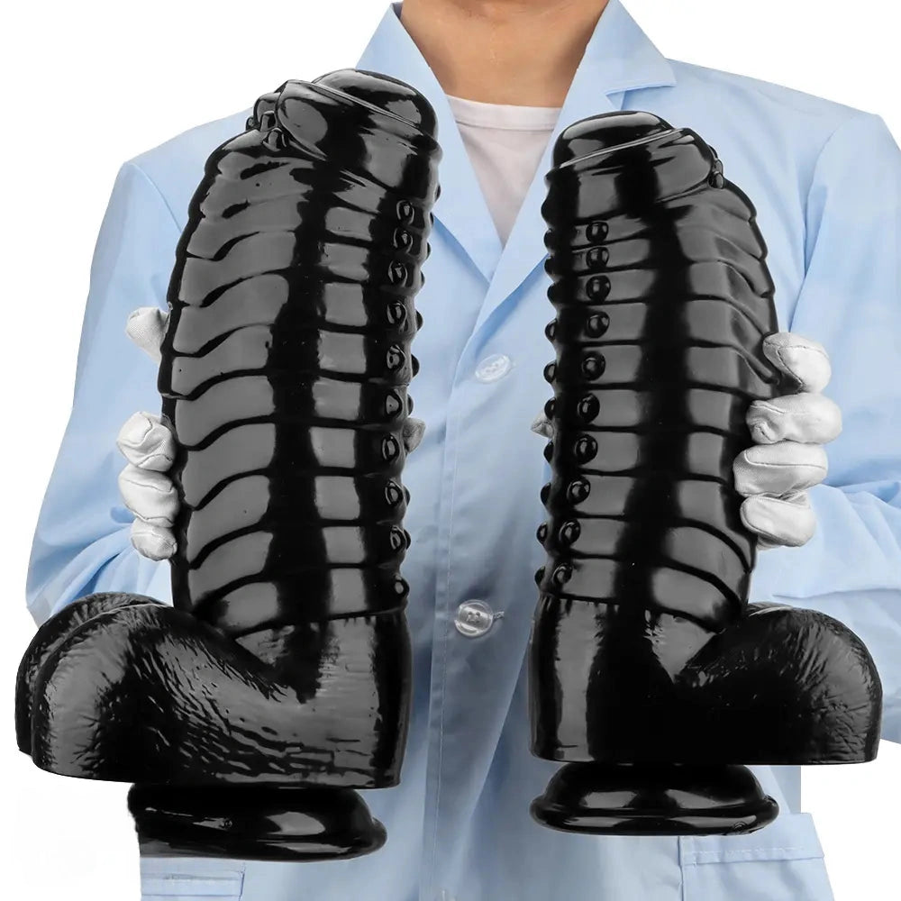 12.2in 13.38in Black PVC Large Thick Giant Caterpillar Anal Dilation Dildo