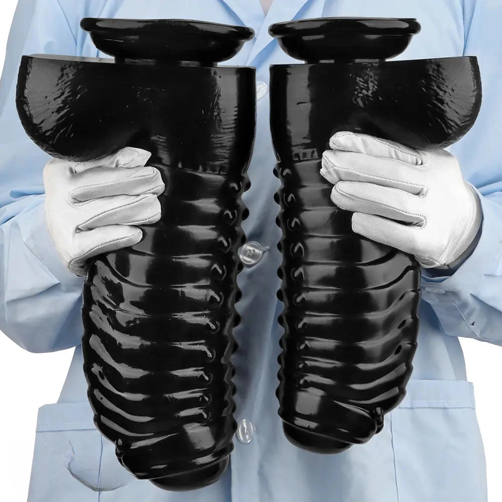 12.2in 13.38in Black PVC Large Thick Giant Caterpillar Anal Dilation Dildo