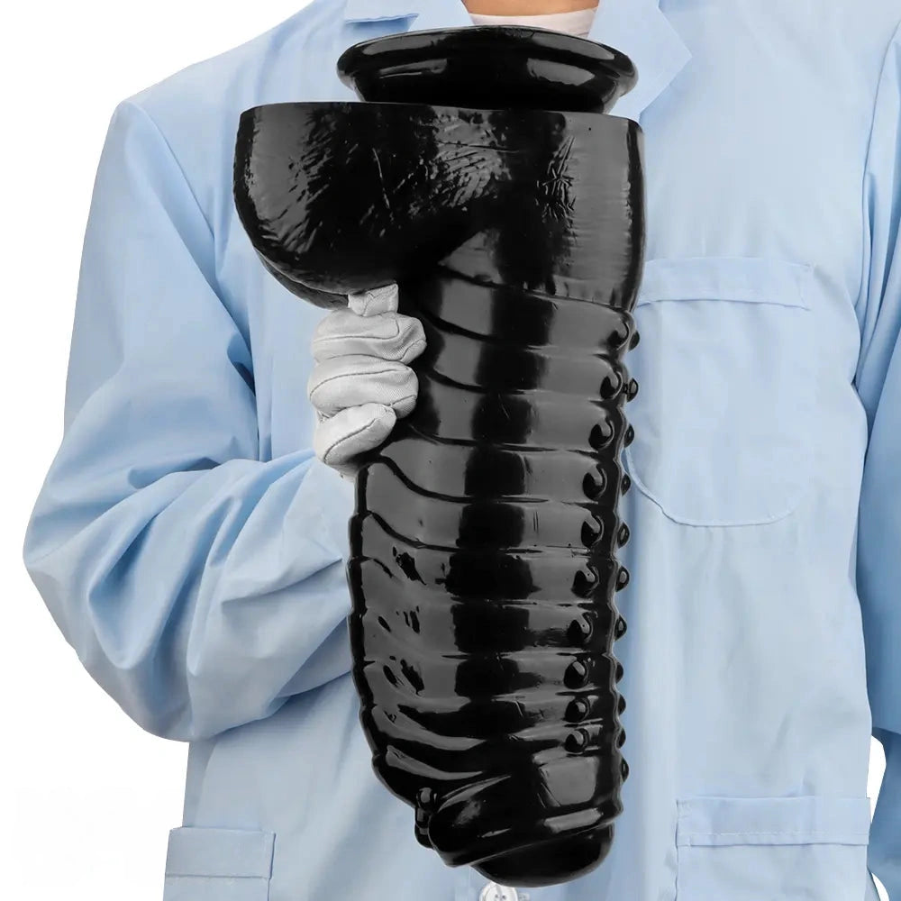 12.2in 13.38in Black PVC Large Thick Giant Caterpillar Anal Dilation Dildo