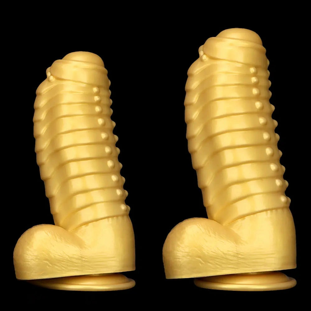 12.2in 13.38in Golden Liquid Silicone Giant Caterpillar Anal Thick Dildo