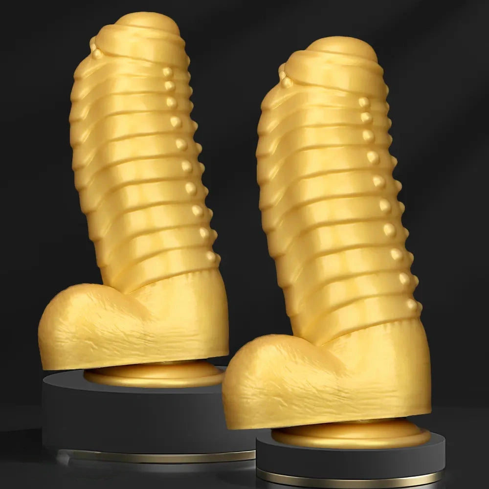 12.2in 13.38in Golden Liquid Silicone Giant Caterpillar Anal Thick Dildo
