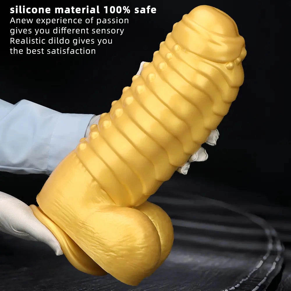 12.2in 13.38in Golden Liquid Silicone Giant Caterpillar Anal Thick Dildo