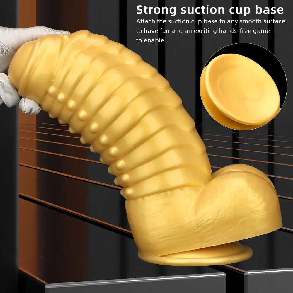 12.2in 13.38in Golden Liquid Silicone Giant Caterpillar Anal Thick Dildo