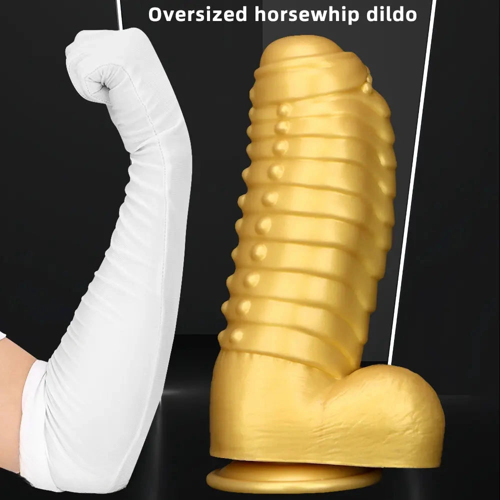 12.2in 13.38in Golden Liquid Silicone Giant Caterpillar Anal Thick Dildo