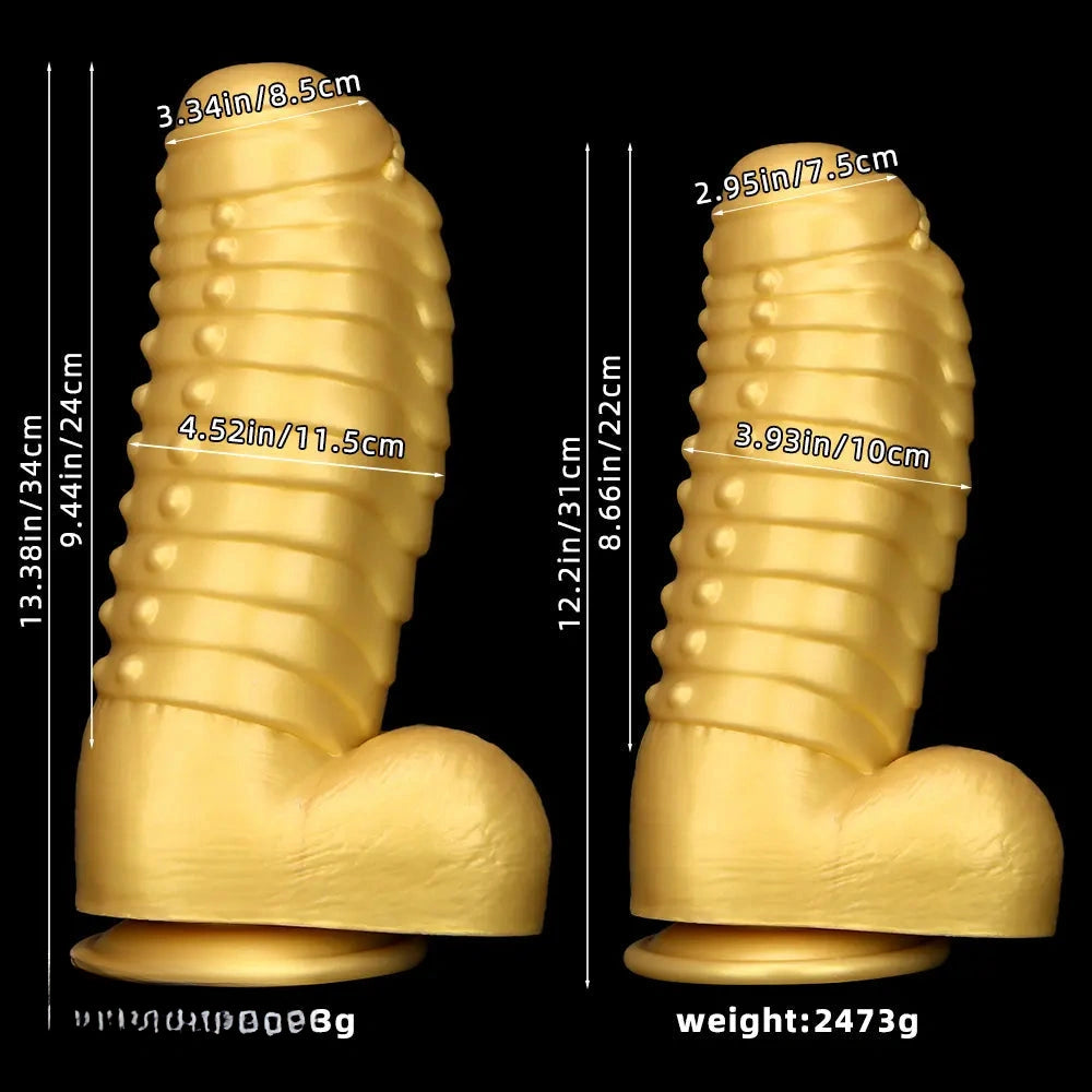 12.2in 13.38in Golden Liquid Silicone Giant Caterpillar Anal Thick Dildo