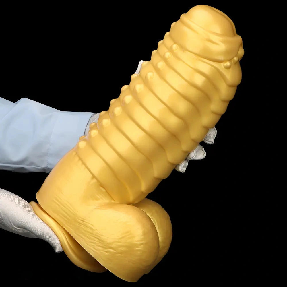 12.2in 13.38in Golden Liquid Silicone Giant Caterpillar Anal Thick Dildo