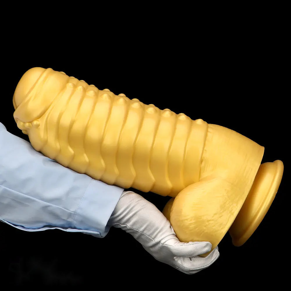 12.2in 13.38in Golden Liquid Silicone Giant Caterpillar Anal Thick Dildo
