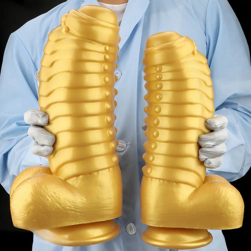 12.2in 13.38in Golden Liquid Silicone Giant Caterpillar Anal Thick Dildo