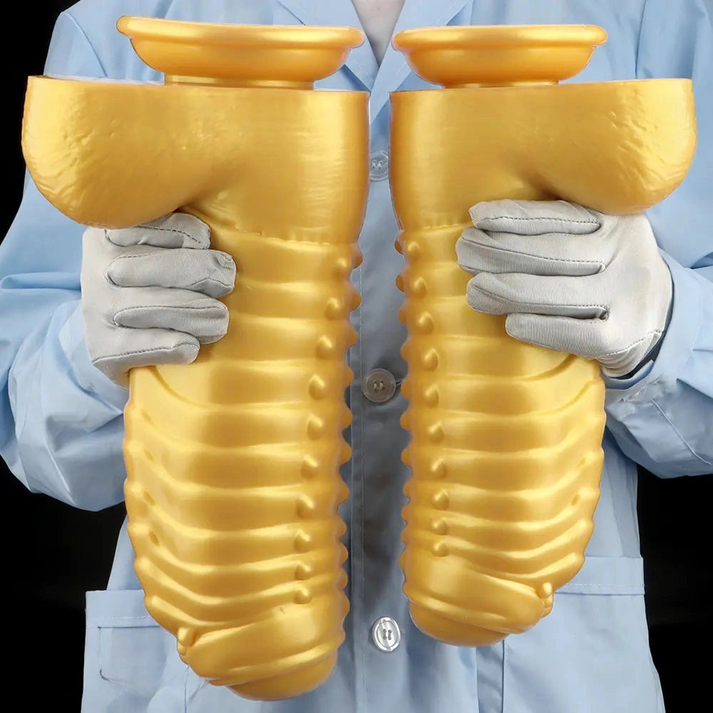 12.2in 13.38in Golden Liquid Silicone Giant Caterpillar Anal Thick Dildo