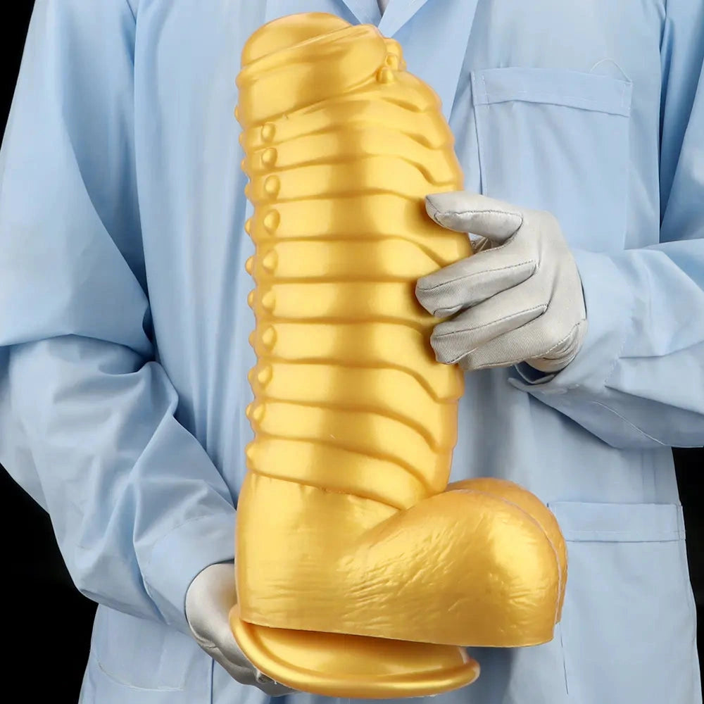 12.2in 13.38in Golden Liquid Silicone Giant Caterpillar Anal Thick Dildo