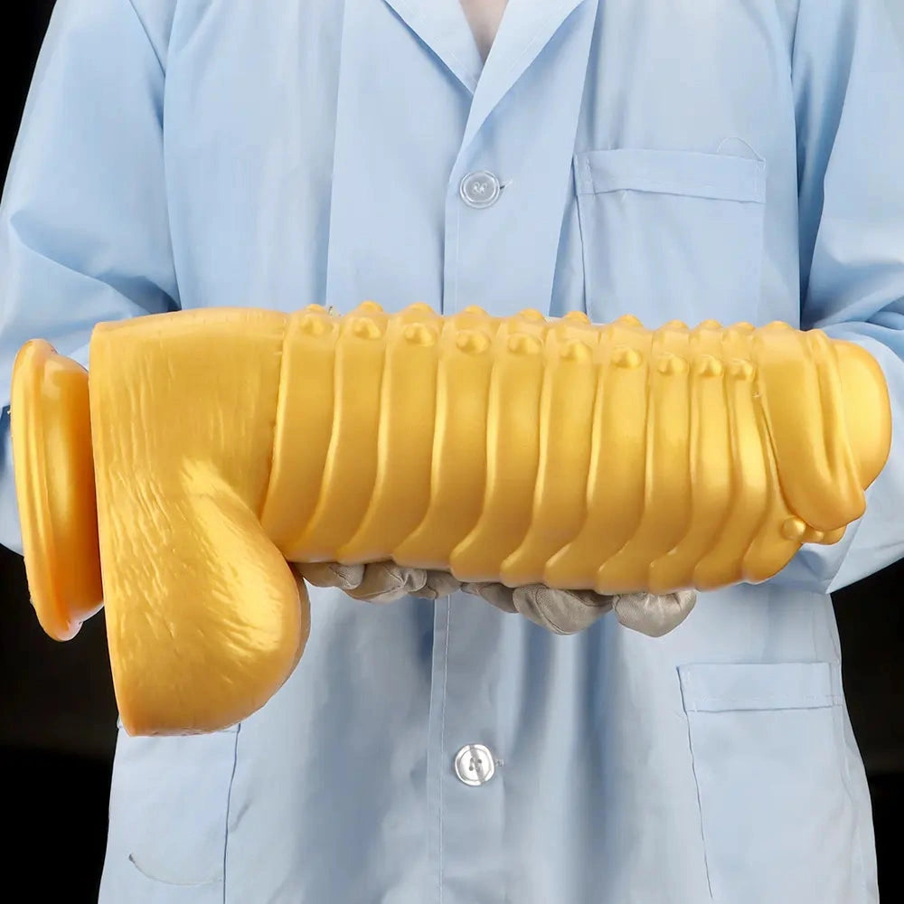 12.2in 13.38in Golden Liquid Silicone Giant Caterpillar Anal Thick Dildo