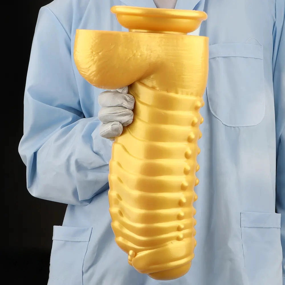 12.2in 13.38in Golden Liquid Silicone Giant Caterpillar Anal Thick Dildo