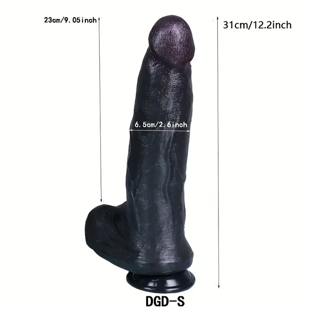 12.2in 13.4in Real Looking Silicone Big Long Flexible Ebony Sex Dildo