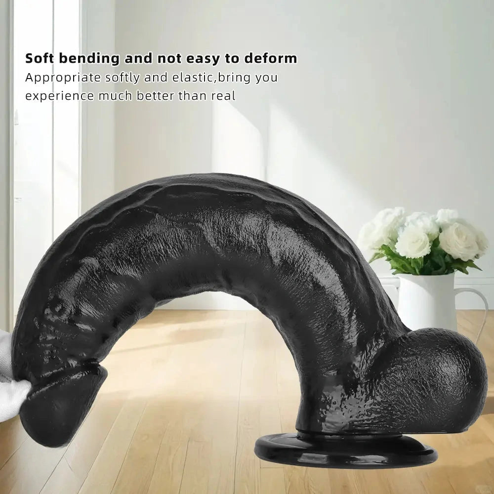 12.2in Big Black PVC Cock Dildo Suction Cup Hand-Free Play Gay Penis