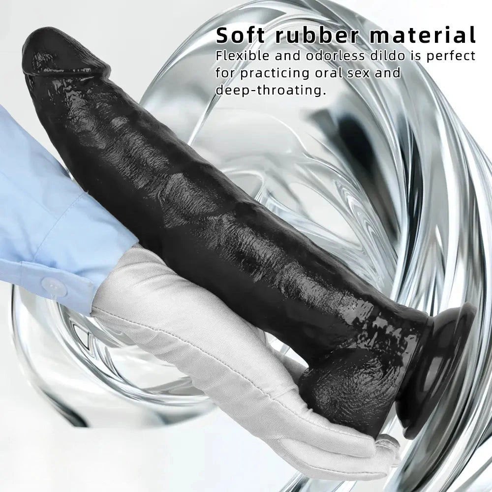 12.2in Big Black PVC Cock Dildo Suction Cup Hand-Free Play Gay Penis