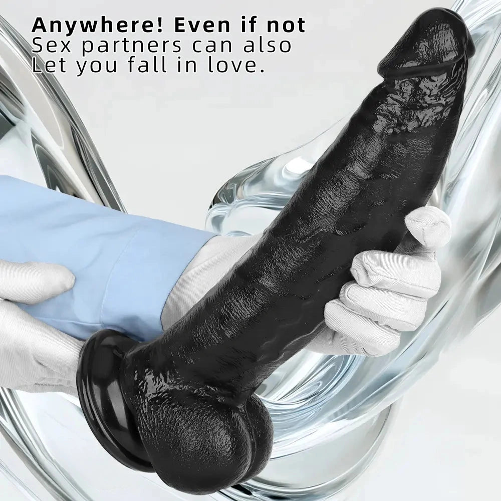 12.2in Big Black PVC Cock Dildo Suction Cup Hand-Free Play Gay Penis