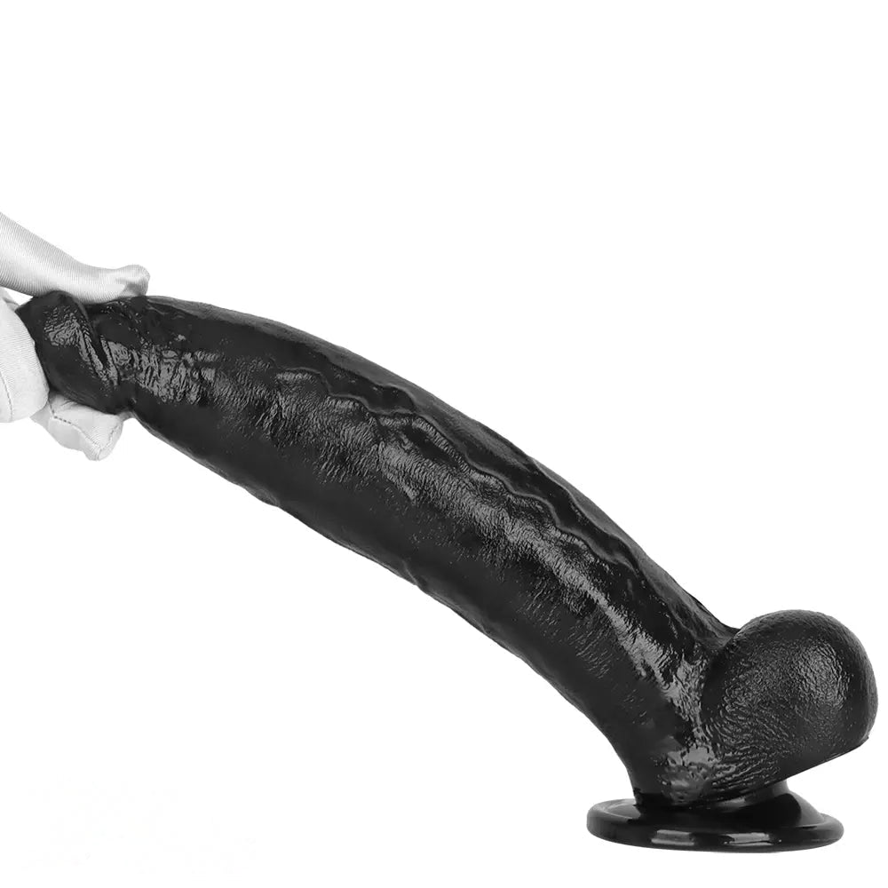 12.2in Big Black PVC Cock Dildo Suction Cup Hand-Free Play Gay Penis