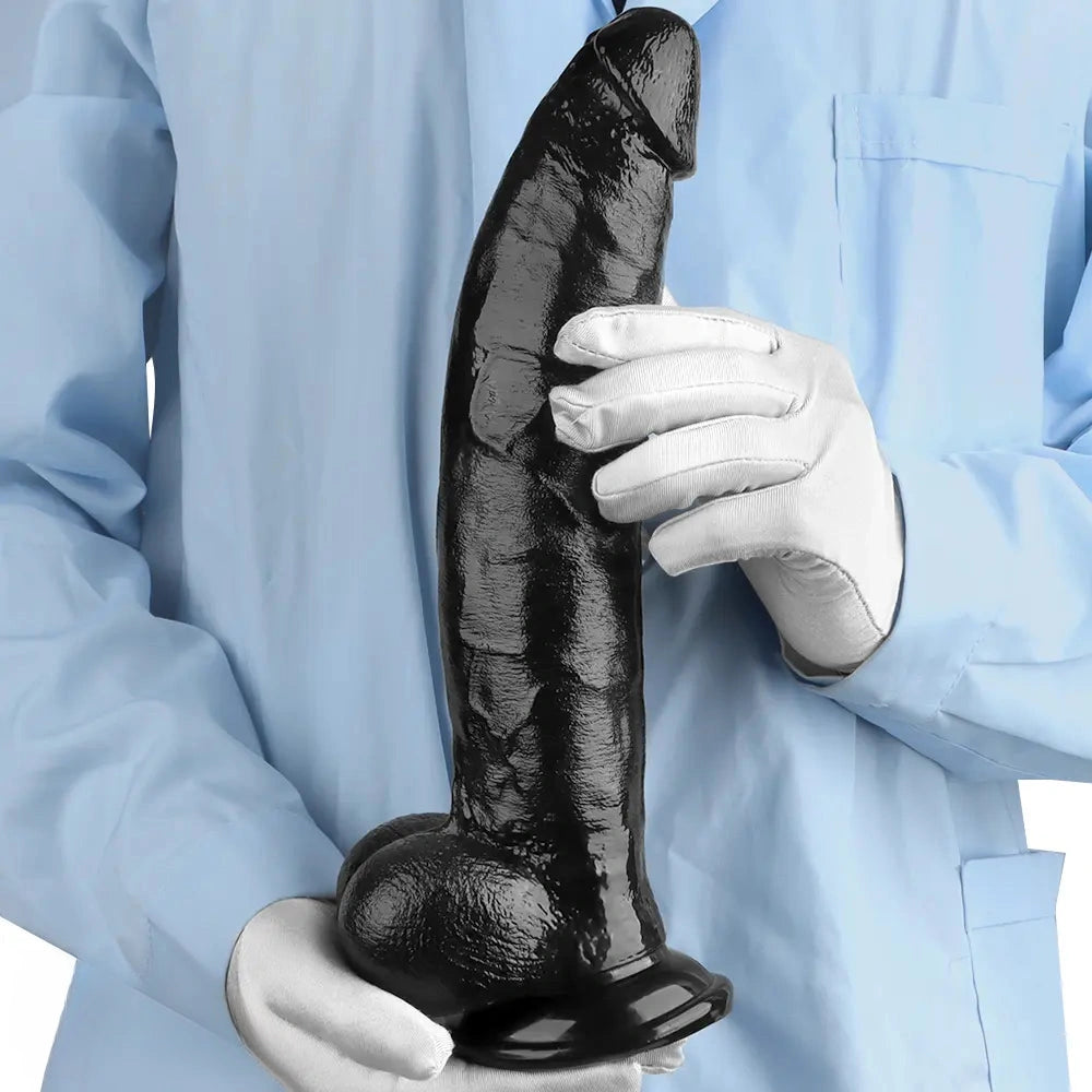 12.2in Big Black PVC Cock Dildo Suction Cup Hand-Free Play Gay Penis
