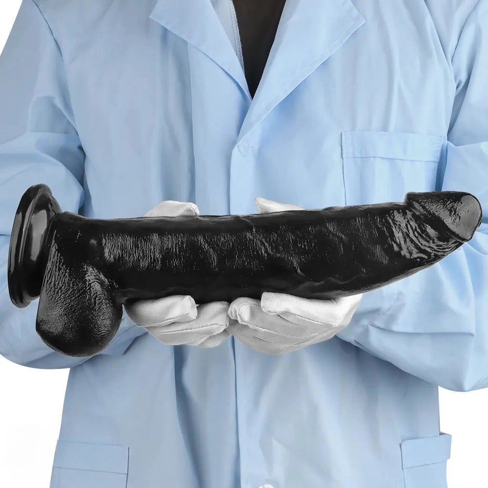 12.2in Big Black PVC Cock Dildo Suction Cup Hand-Free Play Gay Penis