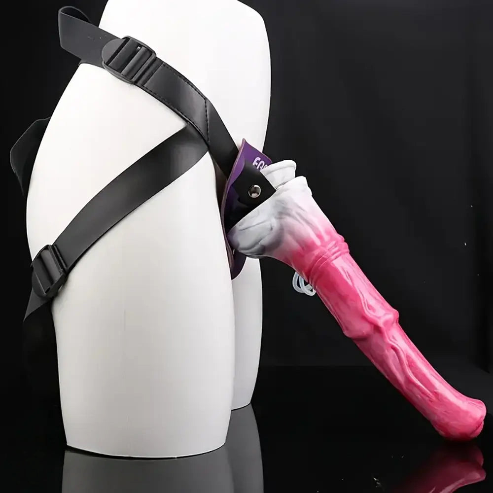 12.2in Genuine Leather Harness Strapon Horse Squirting Silicone Dildo