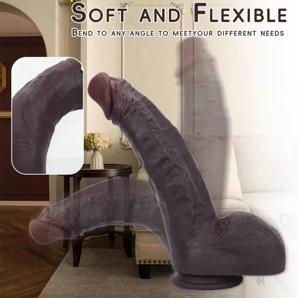 12.2in Real Feeling Skin Silicone Soft Big Dildo For Hands-Free Play Big Cock