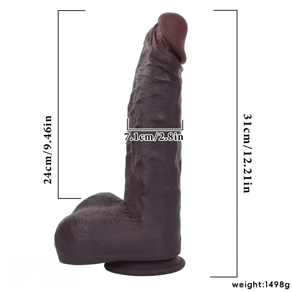 12.2in Real Feeling Skin Silicone Soft Big Dildo For Hands-Free Play Big Cock