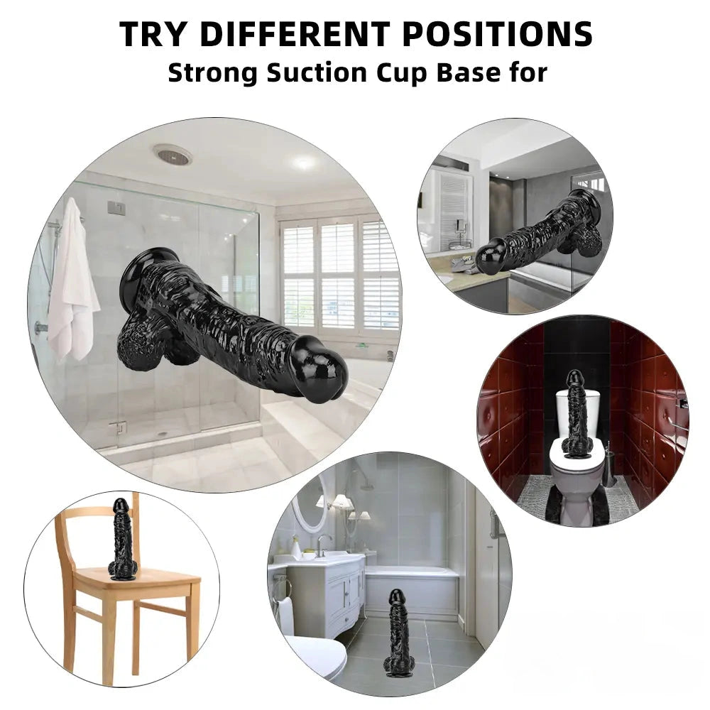 12.2in Super Big Thick Realistic Black Dildo BDSM Sex Toy For Anal Sex