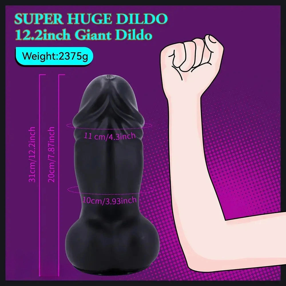 12.2in Super Thick Huge Black Rooster Penis Dildo With Suction Cup Anal Toy