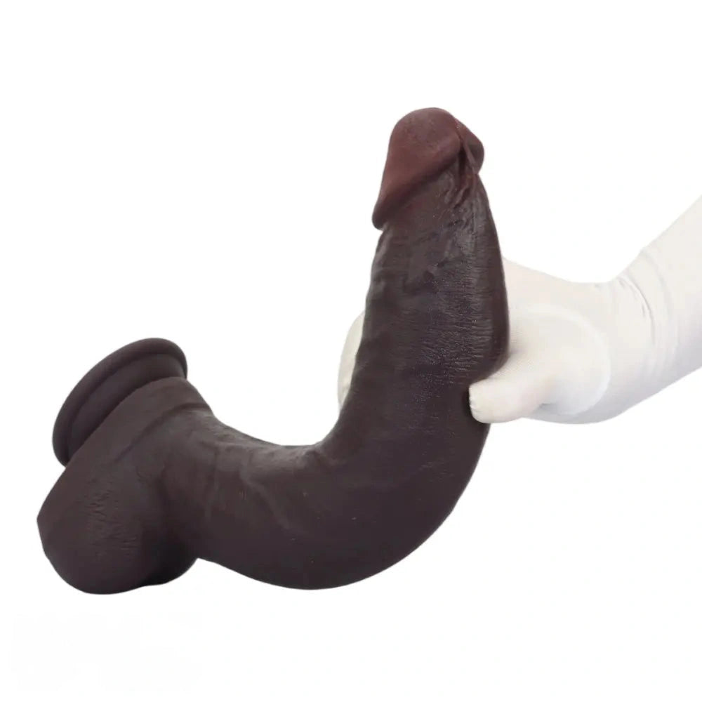 12.59in Fine Texture Real Skin Dual Density Soft Curved Dildo Adult Product