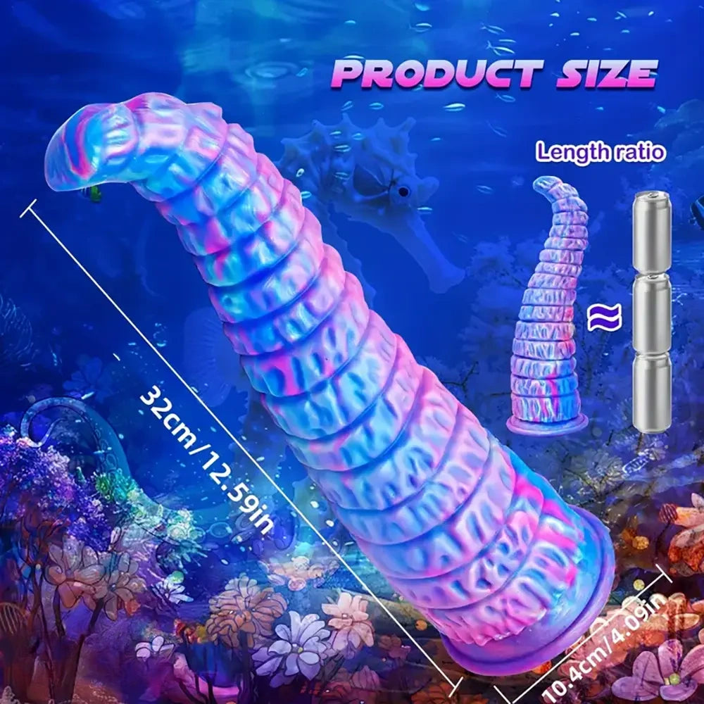 12.59in Monster Silicone Thick Tapered Head Raised Ridge Big Dildo
