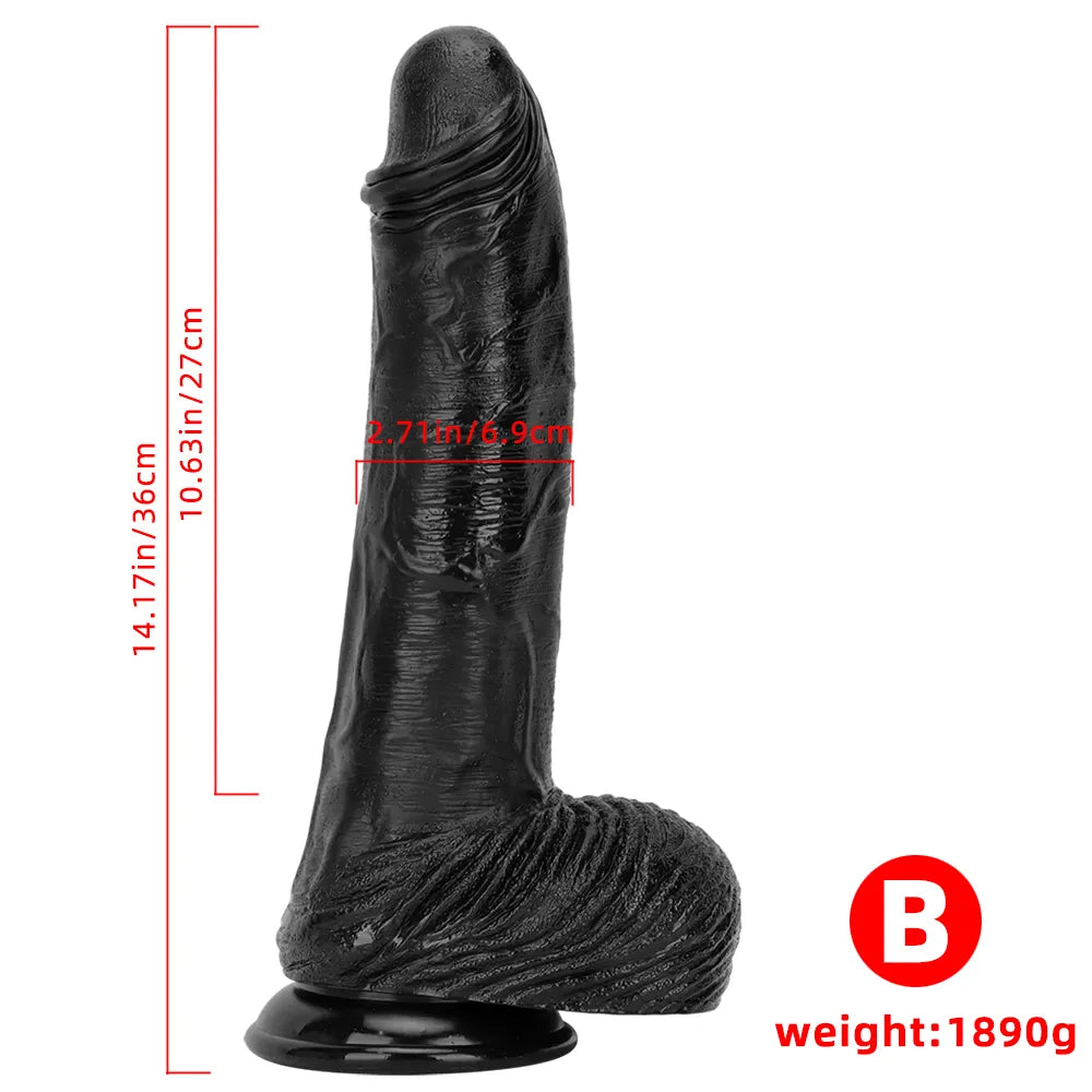 12.6in 14.17in Super Large Long Thick Black Real Anal Dildo For Adults