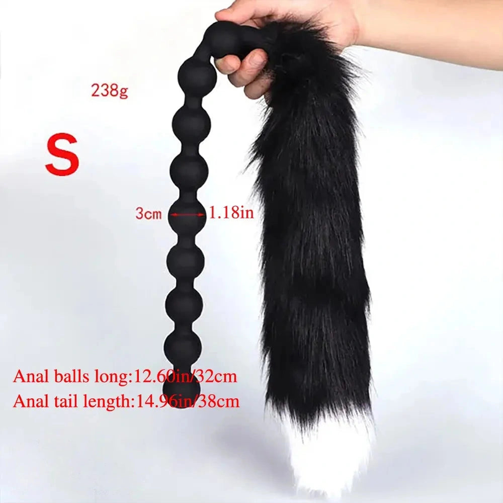 12.6in 18.9in 25.59in Long Anal Beads BDSM Tail Big Butt Plug Dildo