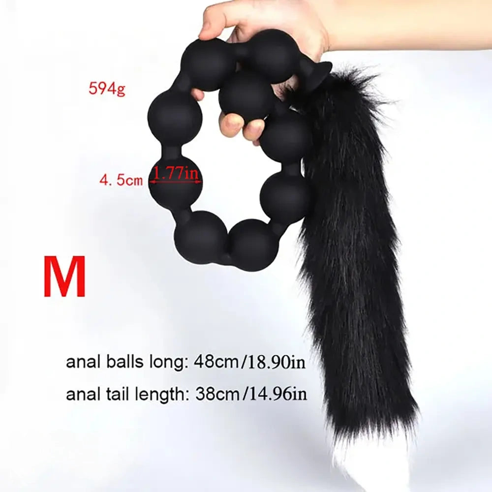 12.6in 18.9in 25.59in Long Anal Beads BDSM Tail Big Butt Plug Dildo