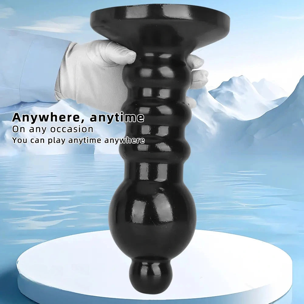 12.6in Black Pull Beads Thick Big Head Penis Anal Plug PVC Dildo