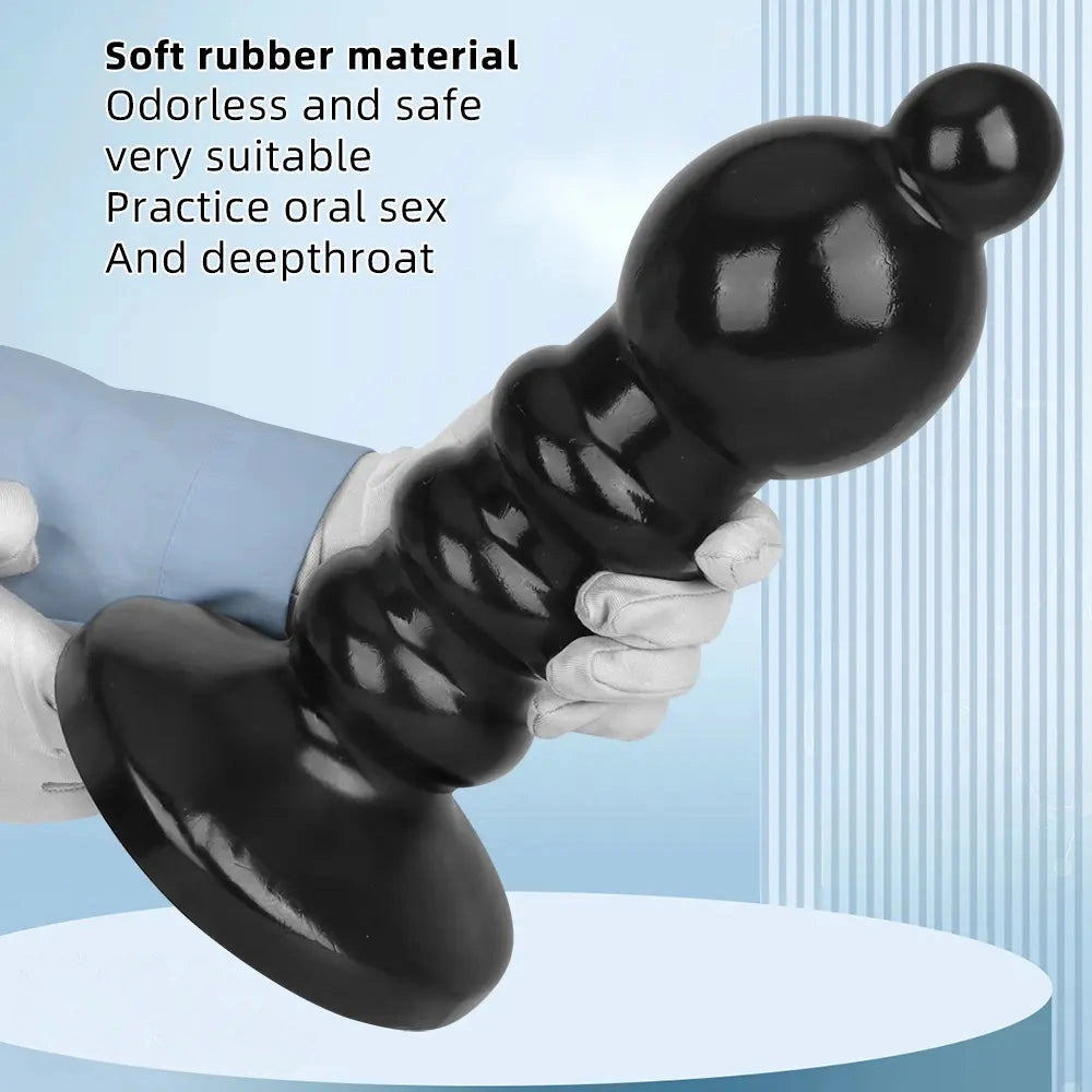 12.6in Black Pull Beads Thick Big Head Penis Anal Plug PVC Dildo
