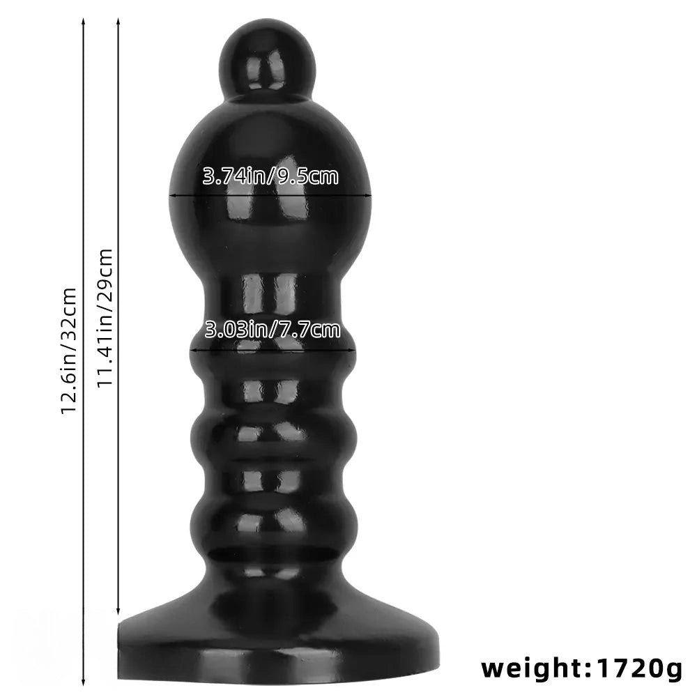 12.6in Black Pull Beads Thick Big Head Penis Anal Plug PVC Dildo