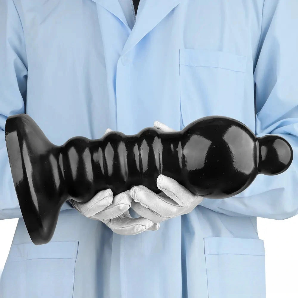 12.6in Black Pull Beads Thick Big Head Penis Anal Plug PVC Dildo