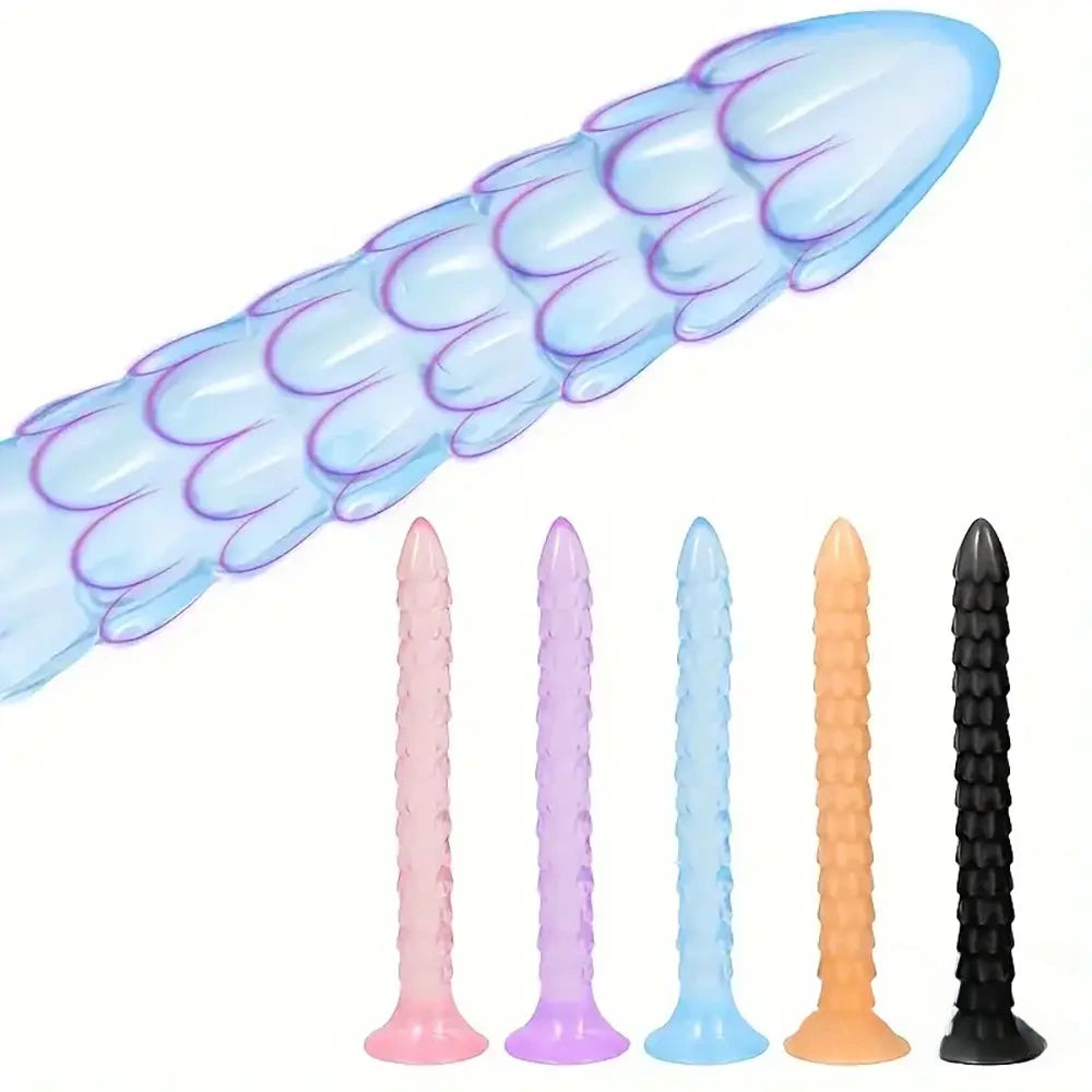 12.9in Big Spiked Long Skinny Dildo For Anus Stimulation With Sucker