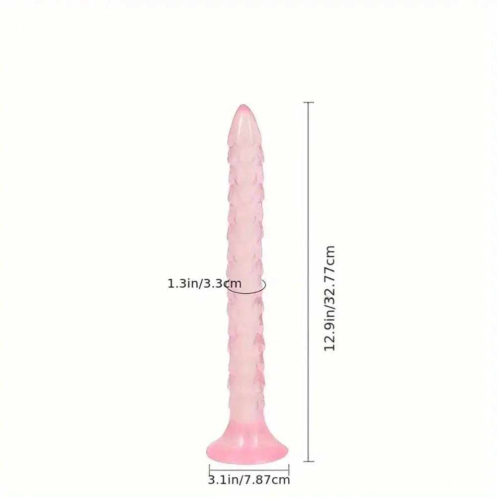 12.9in Big Spiked Long Skinny Dildo For Anus Stimulation With Sucker