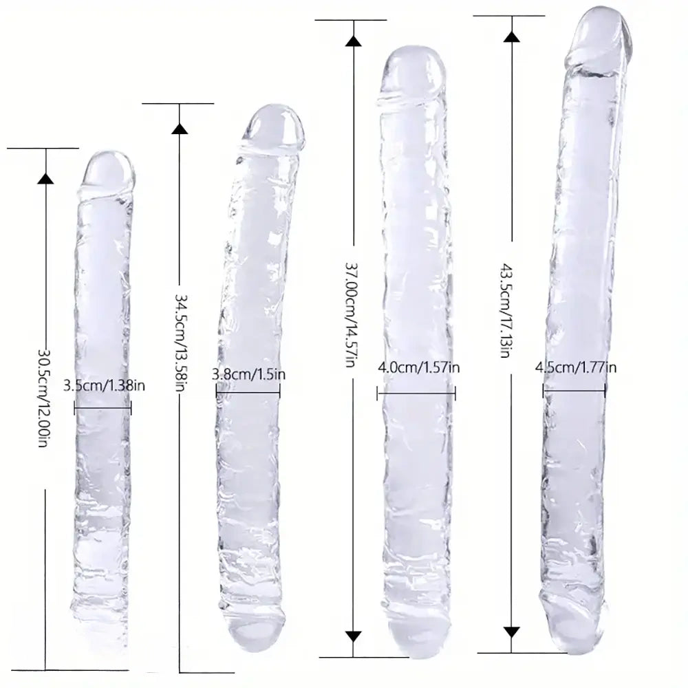 12in 13.58in 14.57in 17.13in Double-Ended Long Realistic Flexible Clear Dildo