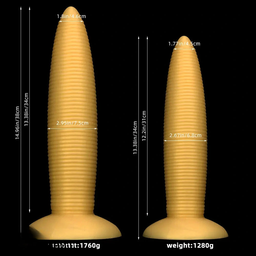 13.38in 14.96in Pointed Large Long Threaded Anal Plug Dildo For Fisting