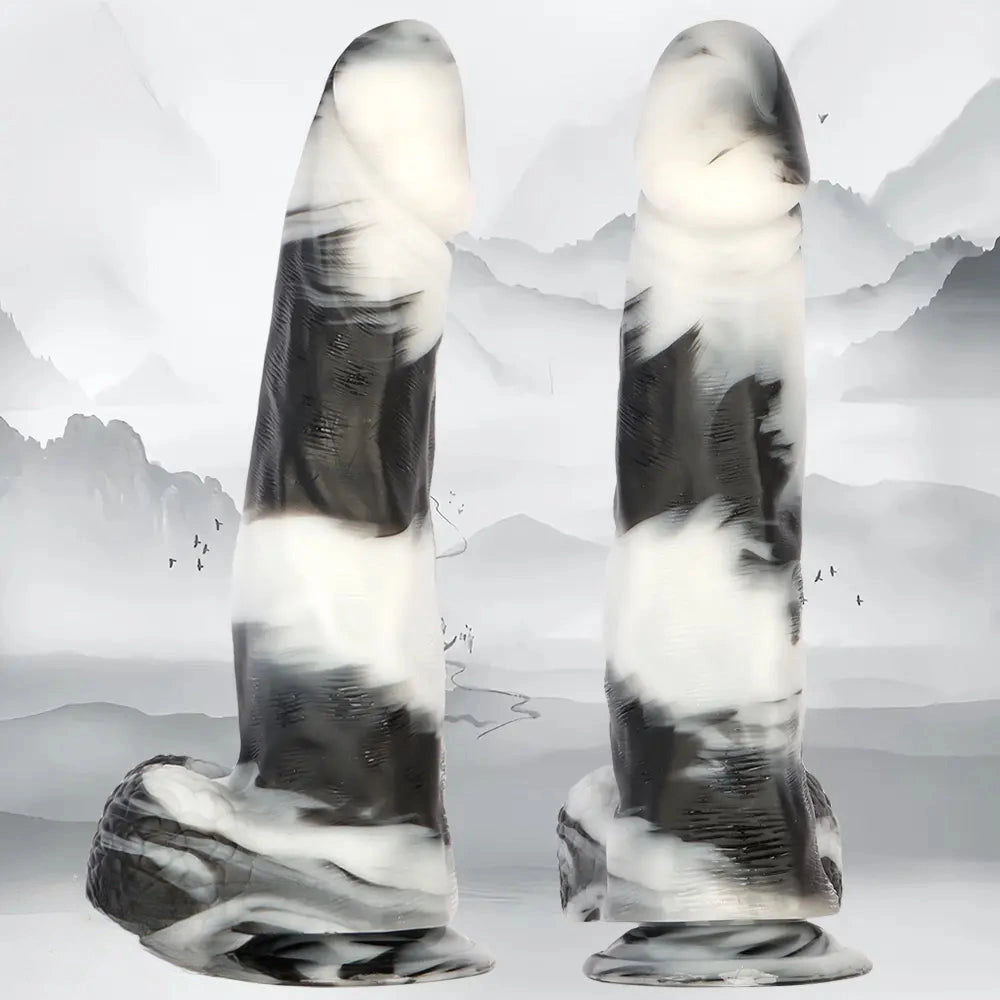 13.38in Black White Mixed Color PVC Extra Huge Long Thick Women Dildo