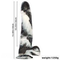 13.38in Black White Mixed Color PVC Extra Huge Long Thick Women Dildo